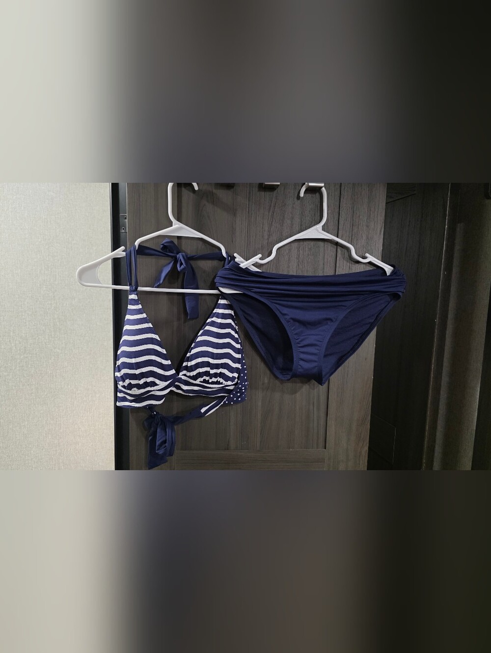 Tommy Bahama Reversible Bikini Set Womens Medium Navy Polka Dot Stripes 2pc